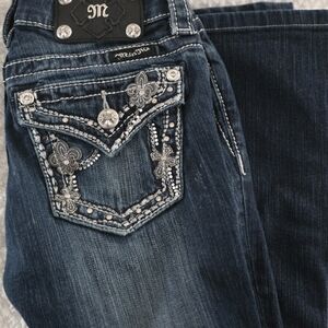 Miss Me Women's Blue Boot Cut Jeans with Silver Details